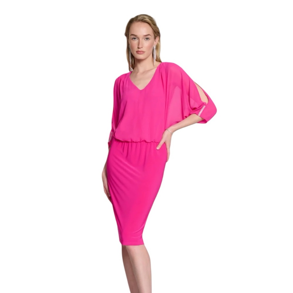 Joseph Ribkoff Fuchsia Dress with Embellished Sleeves